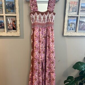 Floral Pink and Brown Spring Jumpsuit
